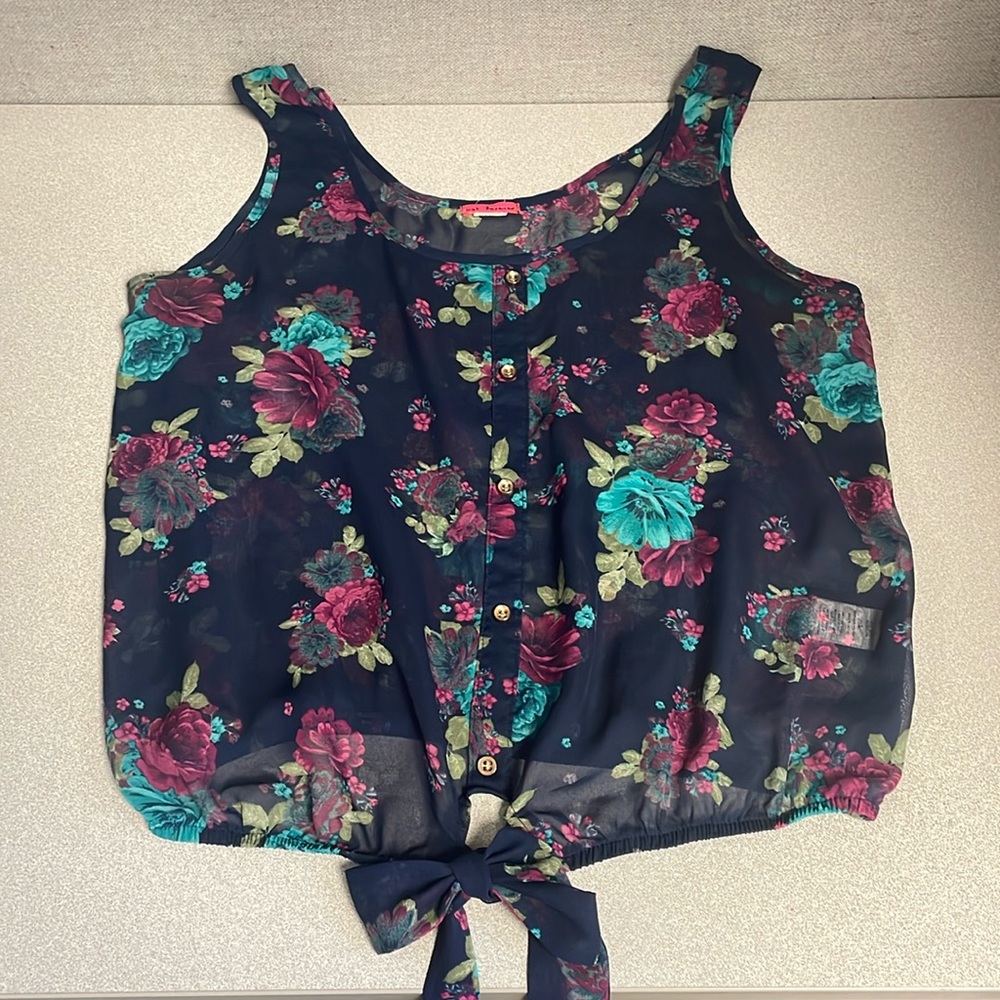 Royal blue floral semi sheer tank
